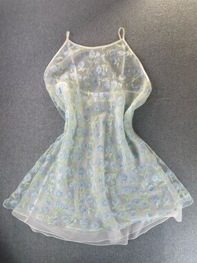 Vintage 90s Sheer Floral Cami Mini Slip Dress Sz Large Coquette Ethereal Dainty